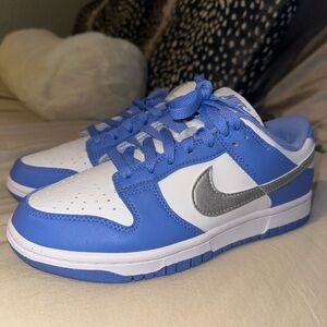 Nike Dunks Blue and White Sneakers with Silver Swoosh